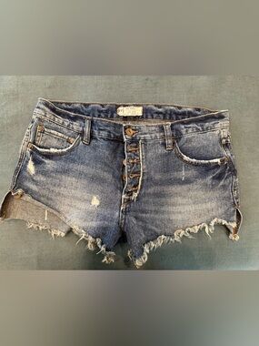 Free People Raw Hem High-Rise Distressed Denim Shorts - Blue